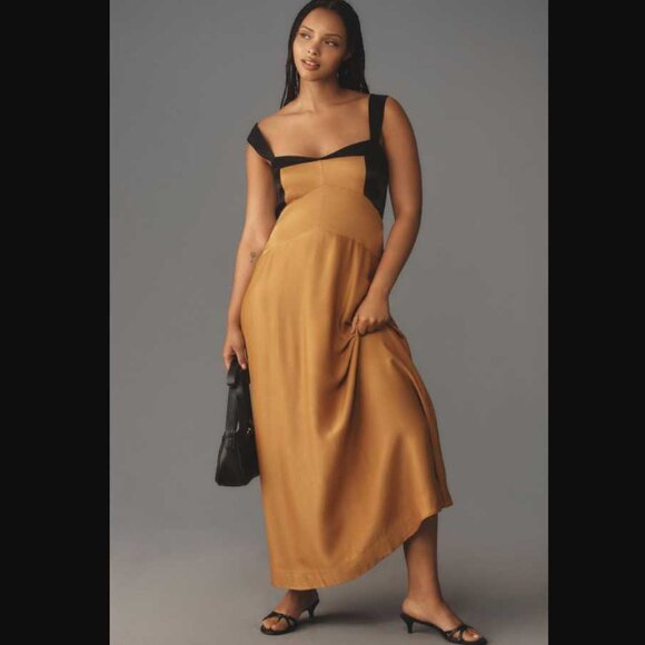 New Plus 3X Maeve x Anthropologie The Jocelyn sleeveless slip midi dress Beige